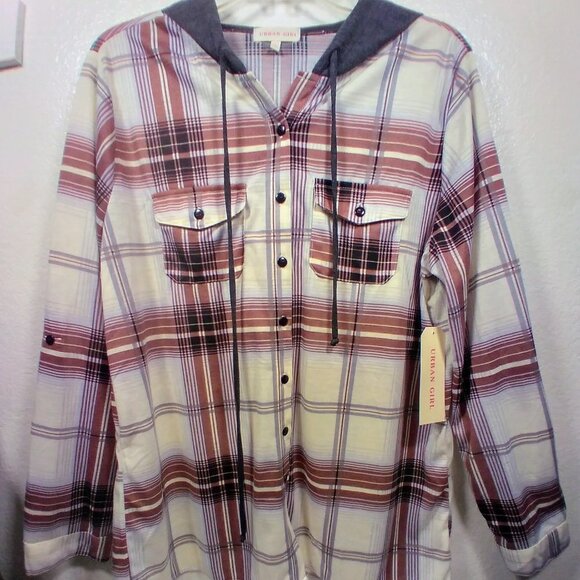 Urban Girl Plaid Button Down Hoodie 1X NWT - Picture 16 of 16